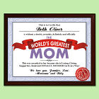 World's Greatest Mom Personalized Printed Plaque